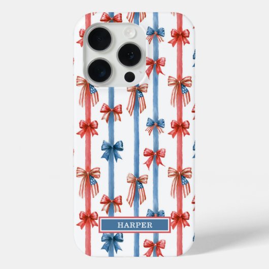 愛国的なリボンとストライプのモノグラム Case-Mate iPhoneケース (裏面)