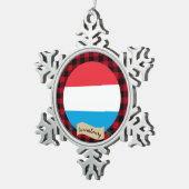 愛国的なルクセンブルク国旗、赤いバッファローのプレイド スノーフレークピューターオーナメント (右)