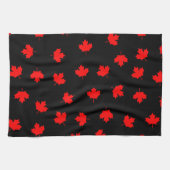 愛国的なレッドカナダメープルリーフブラックパターン キッチンタオル (横)