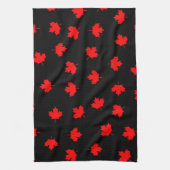愛国的なレッドカナダメープルリーフブラックパターン キッチンタオル (縦)