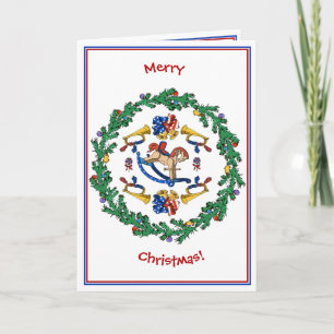愛国的なロッキングホースを持つクリスマスリース シーズンカード