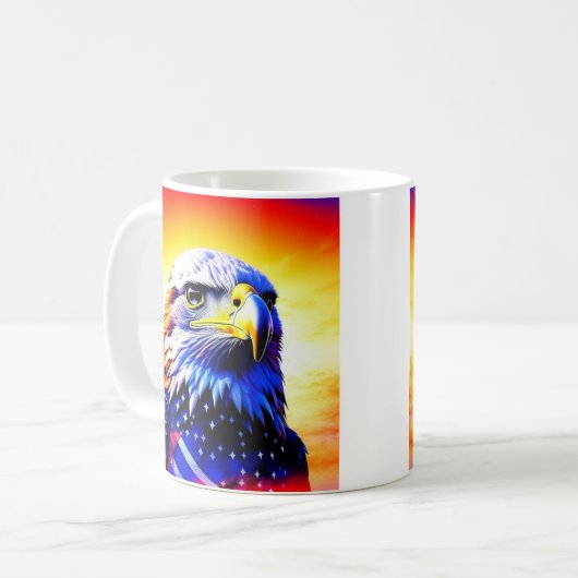 愛国的なワシとアメリカ国旗 コーヒーマグカップ (正面左)