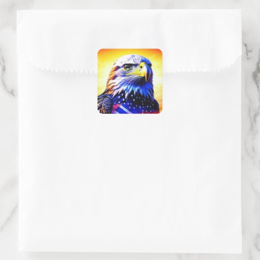 愛国的なワシとアメリカ国旗 スクエアシール (バッグ)