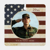 愛国的なヴィンテージアメリカ国旗の写真パーソナライズされた メタルオーナメント (裏面)