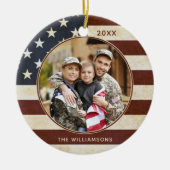 愛国的なヴィンテージアメリカ国旗の写真名 セラミックオーナメント (正面)