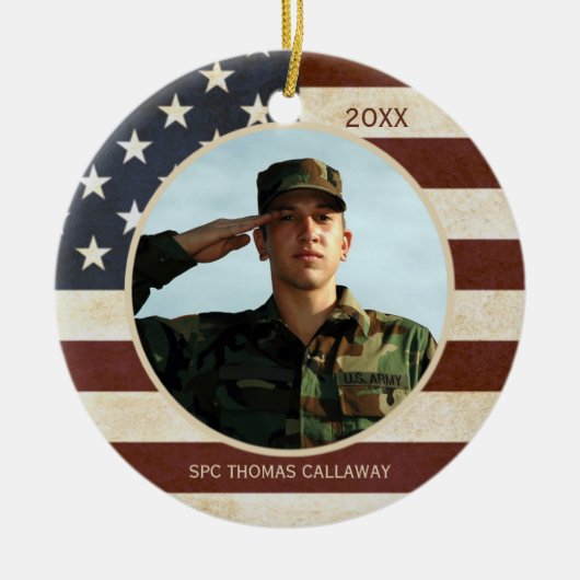 愛国的なヴィンテージアメリカ国旗の写真 セラミックオーナメント (正面)