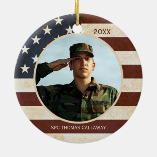 愛国的なヴィンテージアメリカ国旗の写真 セラミックオーナメント (裏面)