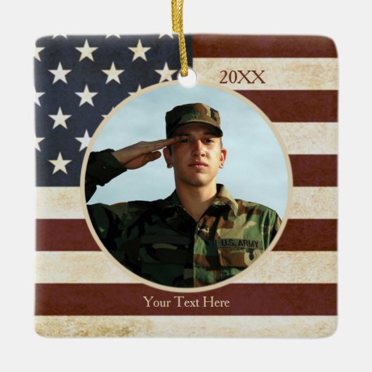 愛国的なヴィンテージアメリカ国旗、写真1枚 セラミックオーナメント (正面)