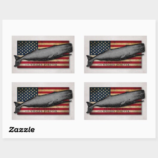 愛国的なヴィンテージクジラと米国国旗のクジラが永遠に 長方形シール (シート)