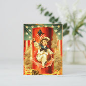 愛国的なヴィンテージボーイ第4の7月の花火カード ポストカード (スタンド正面)