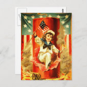 愛国的なヴィンテージボーイ第4の7月の花火カード ポストカード (正面/裏面)