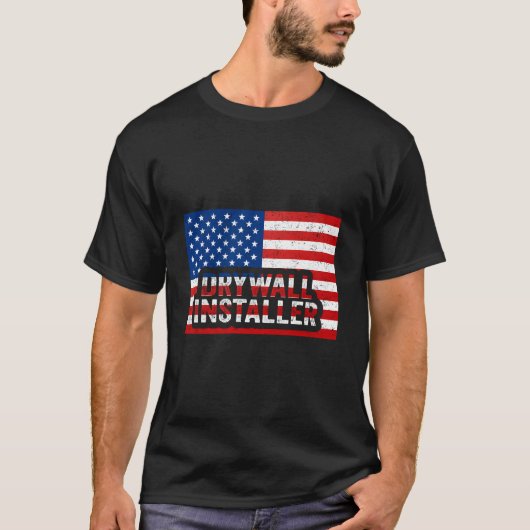 愛国的な乾式壁施工士 7月4日 アメリカ国旗 D Tシャツ (正面)
