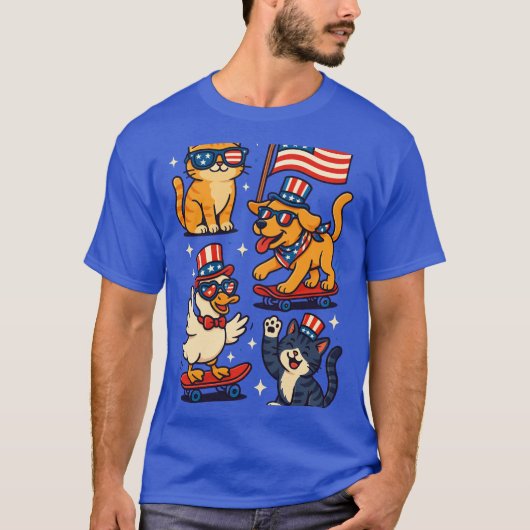 愛国的な動物 アメリカ - 面白い7月4日のペット  Tシャツ (正面)