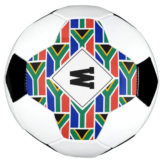 愛国的な南アフリカ国旗のモノグラムのサッカーボール サッカーボール (回転)