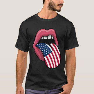 愛国的な唇 舌 アメリカ国旗 7月4日 アメリカ Tシャツ