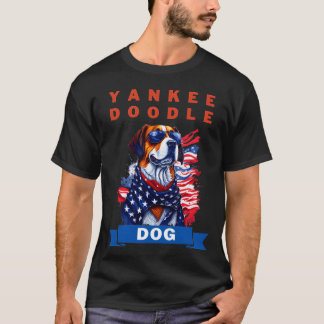 愛国的な子犬の精神を示すヤンキー・ドゥードゥル・ドッグ Tシャツ