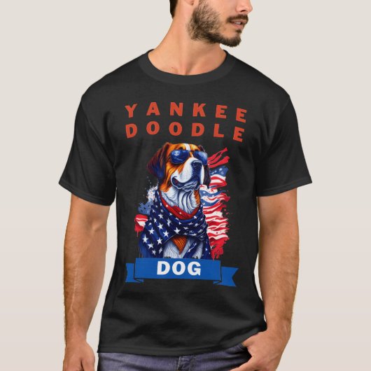 愛国的な子犬の精神を示すヤンキー・ドゥードゥル・ドッグ Tシャツ (正面)