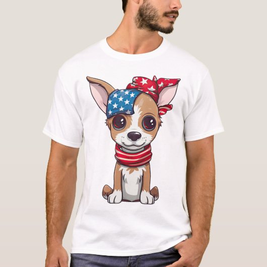 愛国的な子犬 - スタイル4 Tシャツ (正面)