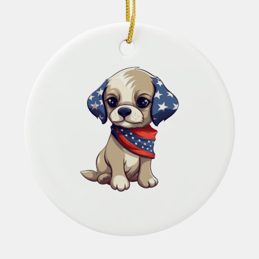 愛国的な子犬 - スタイル9 セラミックオーナメント (正面)