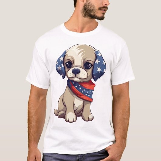 愛国的な子犬 - スタイル9 Tシャツ (正面)