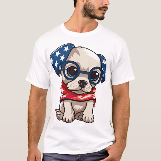 愛国的な子犬 - スタイル 13 Tシャツ (正面)