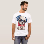 愛国的な子犬 - スタイル 13 Tシャツ (正面フル)