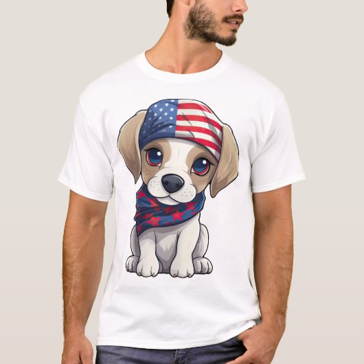 愛国的な子犬 - スタイル 14 Tシャツ (正面)