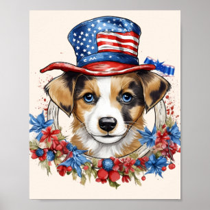 愛国的な子犬 4th of July アメリカ 独立記念日 ポスター