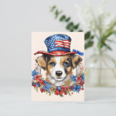 愛国的な子犬 4th of July アメリカ 独立記念日 ポストカード (スタンド正面)
