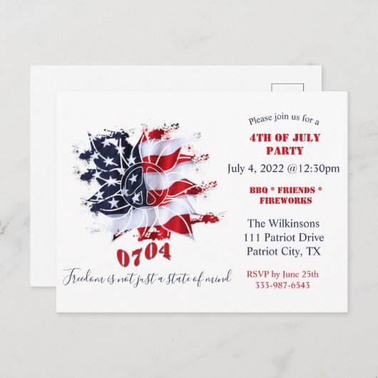 愛国的な平和の花 7月4日 BBQ ご招待 ポストカード (正面/裏面)