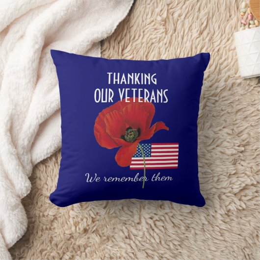 愛国的な感謝あなた退役軍人戦争思い出ポピー クッション (ブランケット)