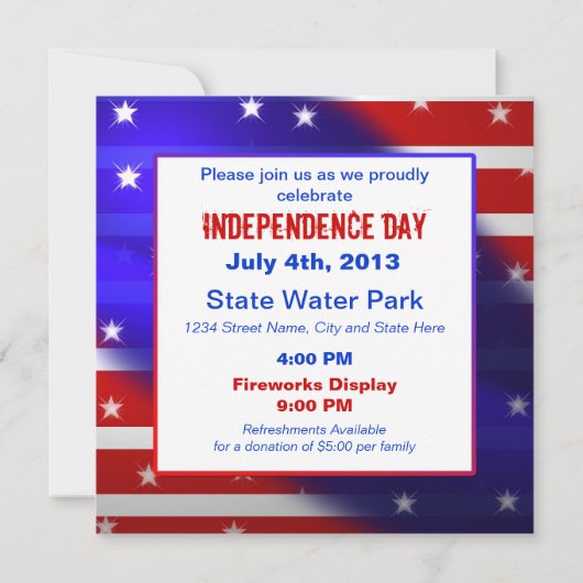 愛国的な招待状 – 星とストライプ 招待状 (裏面)