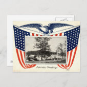 愛国的な挨拶アメリカ国旗1914ヴィンテージ ポストカード (正面/裏面)