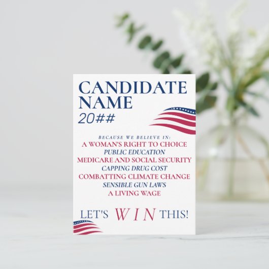 愛国的な政治運動の候補者名前をカスタムする ポストカード (スタンド正面)