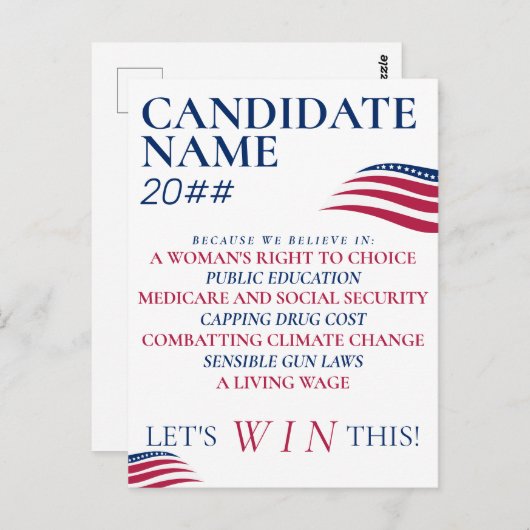 愛国的な政治運動の候補者名前をカスタムする ポストカード (正面/裏面)