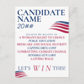 愛国的な政治運動の候補者名前をカスタムする ポストカード (正面)