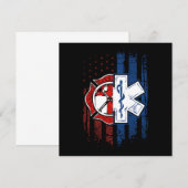 愛国的な救急隊員 消防士 EMT アメリカ国旗 救急医療 招待状 (正面/裏面)