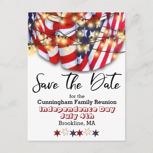 愛国的な文房家族懇親会日付の保存 案内ポストカード (正面)