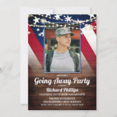 愛国的な旗と写真 軍隊 送別会 招待状 (正面)