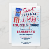 愛国的な日7月4日サマープール誕生日パーティー 招待状 (正面/裏面)