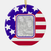 愛国的な星とストライプの写真フレーム セラミックオーナメント (正面)