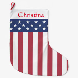 愛国的な星とストライプクリスマスストッキング ラージクリスマスストッキング