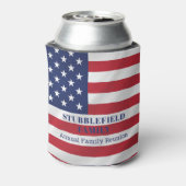愛国的な星とストライプ赤い青の白の家族 缶クーラー (缶裏面)