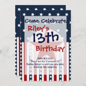 愛国的な星条旗のアメリカ国旗デザイン 招待状 (正面/裏面)