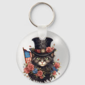 愛国的な星条旗の猫 キーホルダー (正面)