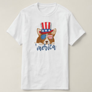 愛国的な星条旗帽子眼鏡コルギ Tシャツ