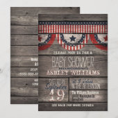 愛国的な星条旗、素朴な木のベビーシャワー 招待状 (正面/裏面)