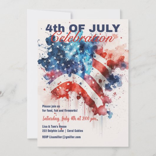 愛国的な星条旗 4日7月 お祝い 招待状 (正面)