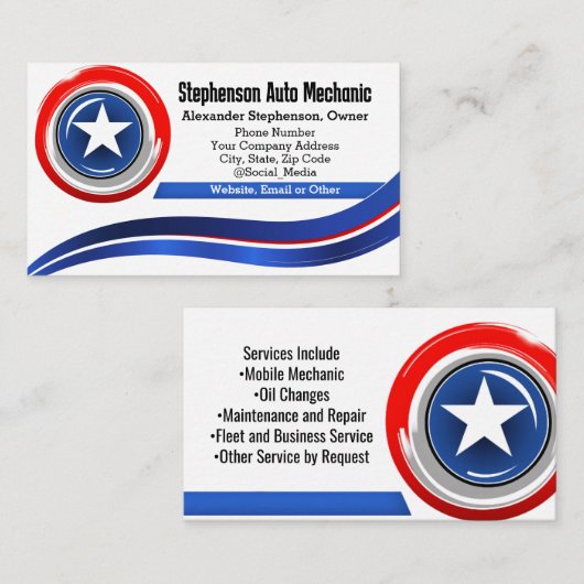 愛国的な星赤白と青の請負業者 名刺 (正面/裏面)
