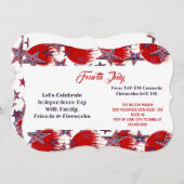 愛国的な星4th 7月の花火パーティー赤い青 招待状 (正面/裏面)